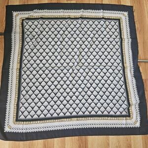 Vtg Chanel-insp Chain Pearl Print Scarf  Navy Gold Geometric Square Satin Scarf